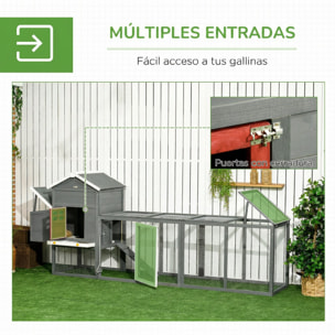 Gallinero para Exterior Grande de Madera, 300x66x116 cm, para 3-6 Gallinas, Gallinero con Nido, Corral, Bandeja Extraíble, Techo Asfáltico, Rampa, Puerta con Cerradura, Conejera, Gris
