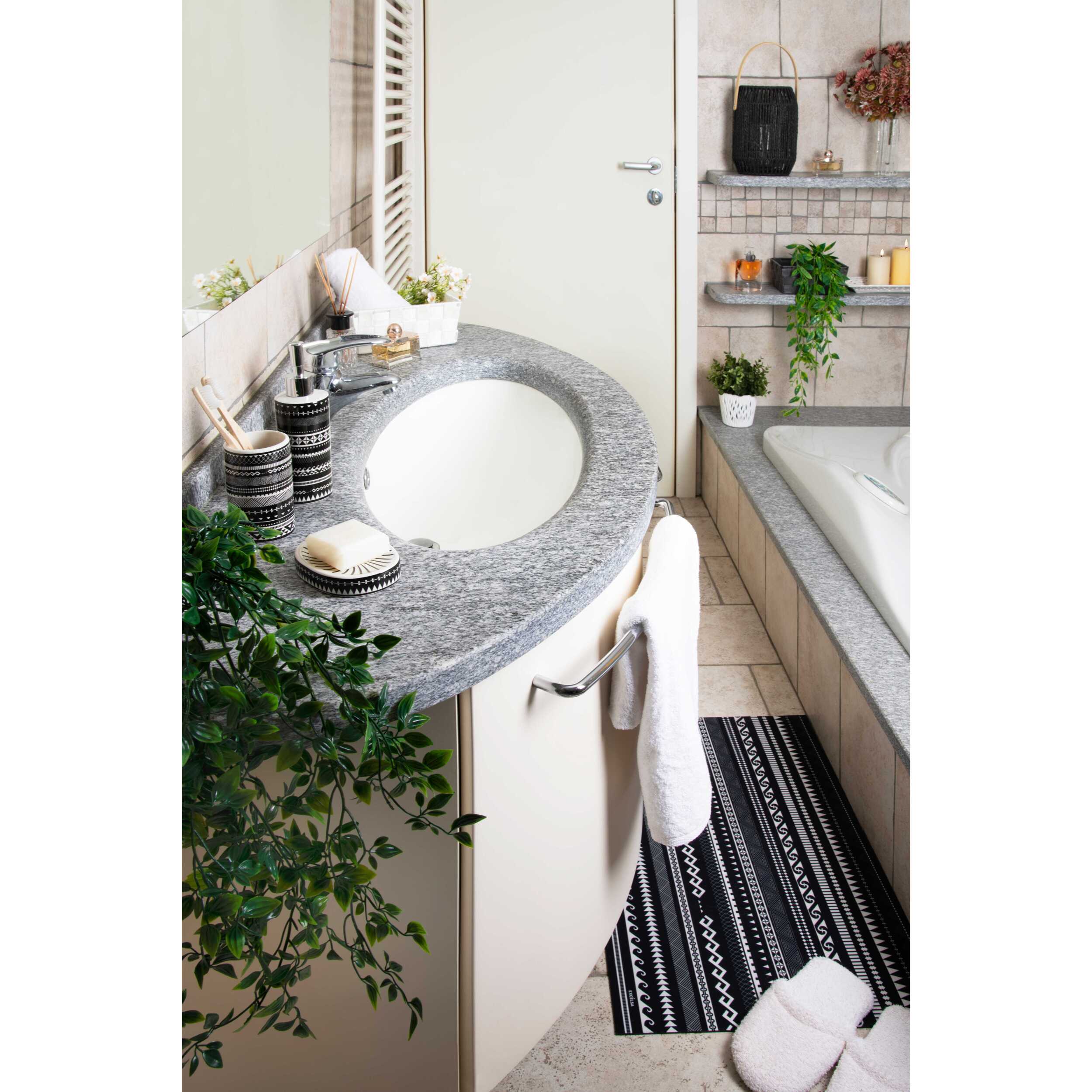 Tappeto da Bagno Soft Excelsa- Etnico, Gomma Nero