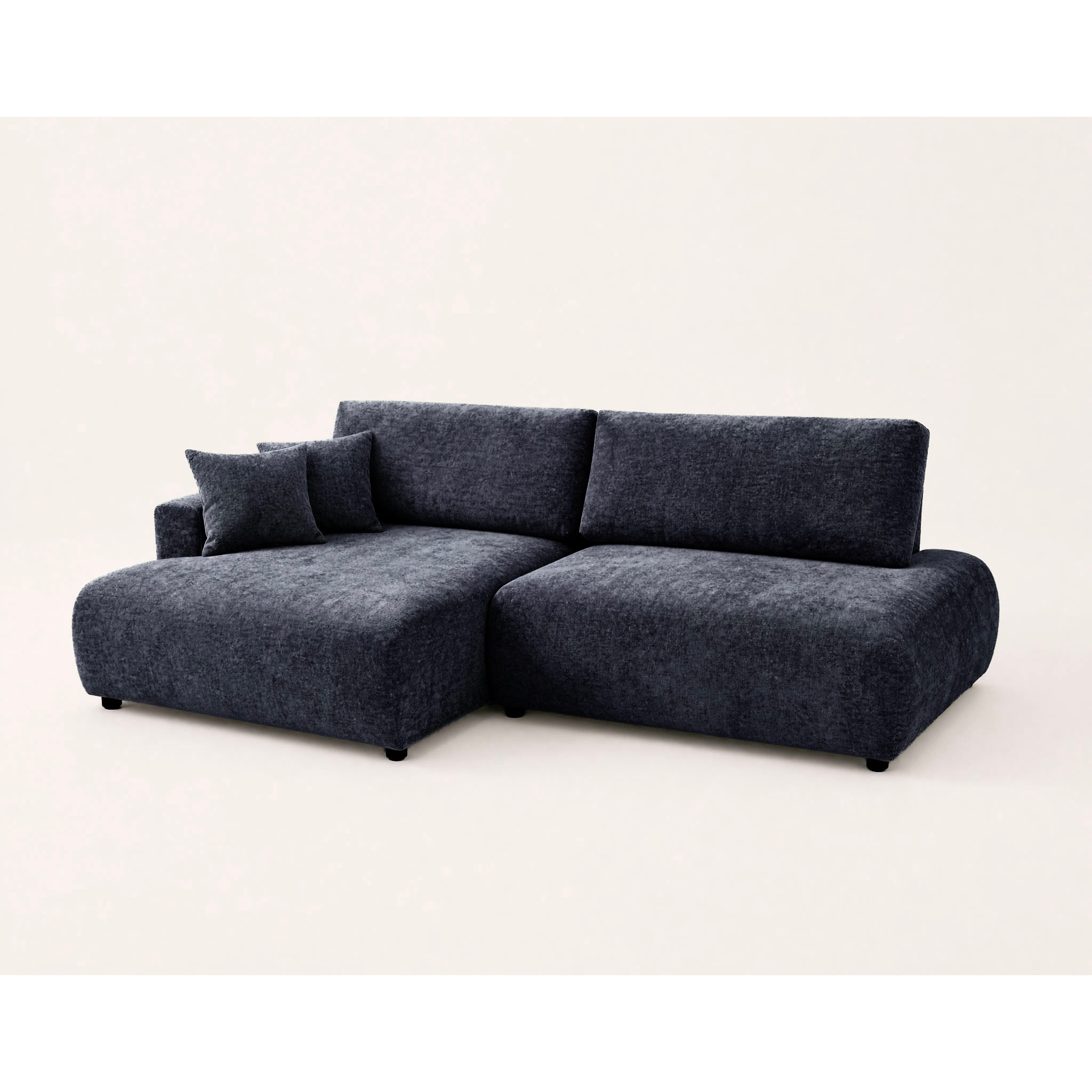 Pivoine - Canapé d'angle ouvert gauche 4 places convertible avec coffre en tissu texturé - Bleu marine