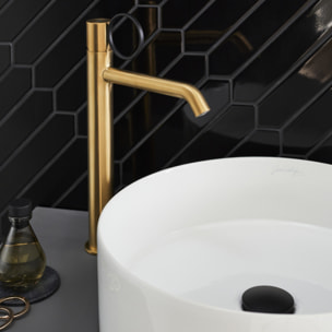 Mitigeur lavabo haut Vivienne laiton brossé avec bague noire mate