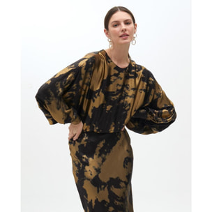 Vestito lungo stampato con manica asimmetrica