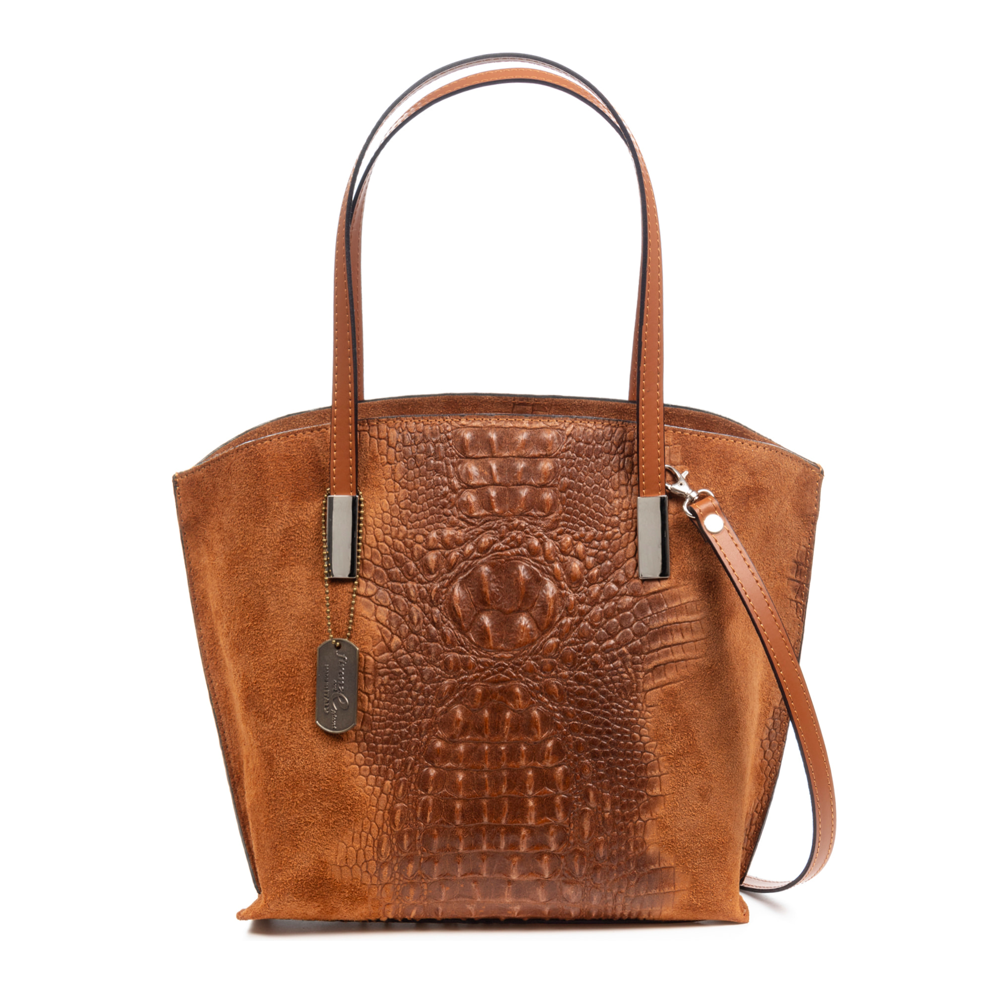 Ada bolso tote mujer. Piel auténtica Gamuza grabado cocodrilo.