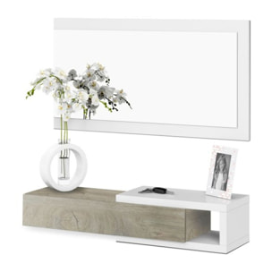 Mueble de recibidor con espejo Derek Blanco Artik (Blanco Mate) – Roble Alaska