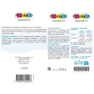 PEDIAKID - Calcium C+ et Vitamine D - Complément Alimentaire Naturel - Couvre 100% des AJR en Calcium - Maintien du capital osseux et dentaire - Goût Cola - Sticks de poudre orodispersible - Lot de 3