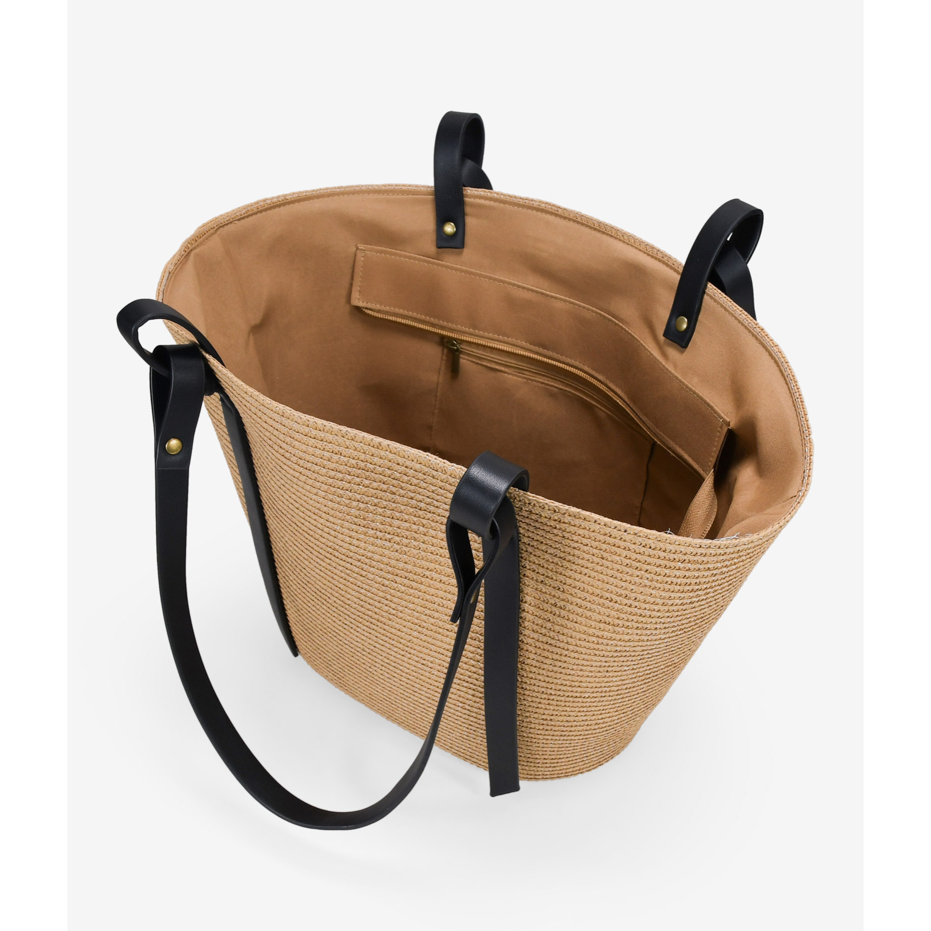 Capazo de hombro tostado con cremallera