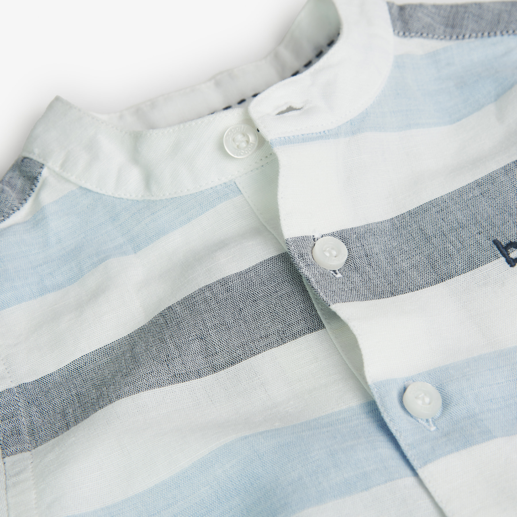 Camisa listada niÃ±o, lino, estampado rayas, azul claro
