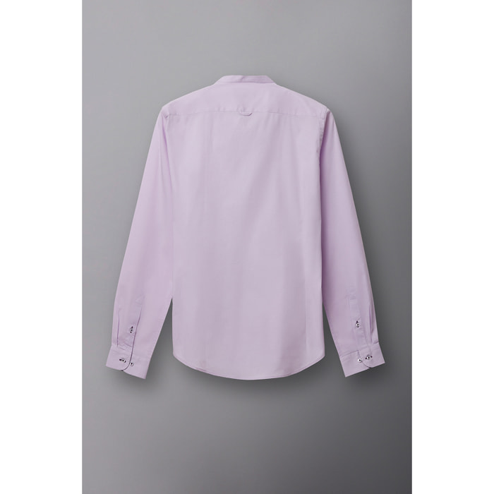 Camicia Uomo Coreano Slim Popeline Stretch Unito Lilla
