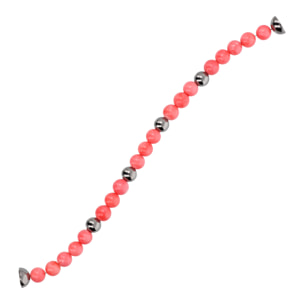 Bracciale di Sfere Argentate e in Pietra Naturale Corallo Rosa in Argento 925 placcato Rodio