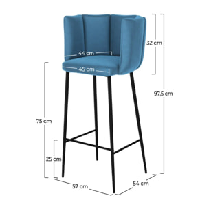 Lot de 2 chaises de bar en velours bleu 75 cm - Rosy