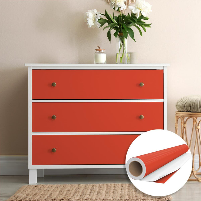 Rouleau adhésif décoratif Vinyle au Mètre - Rouge coquelicot - Sticker Lavable Imperméable Mur Cuisine Meubles