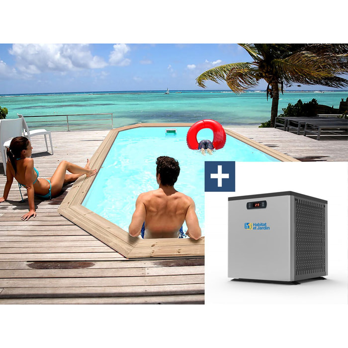 Piscine bois " Cordoue " - 3.48 x 2.15 x 1.18 m + Pompe à chaleur  3.5 kw/h - Hayward - "Micro" - Noir