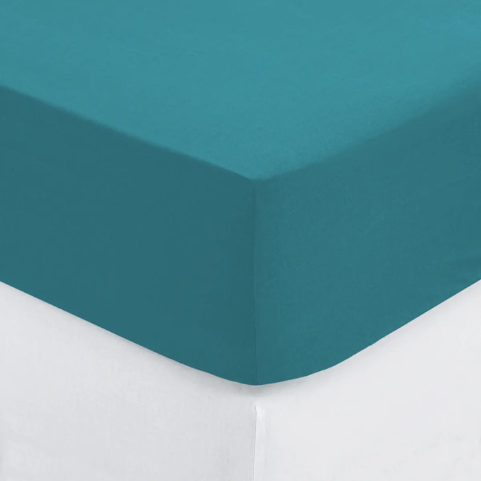 Drap-housse en coton - bleu canard - bonnet H30cm - 160x200 cm