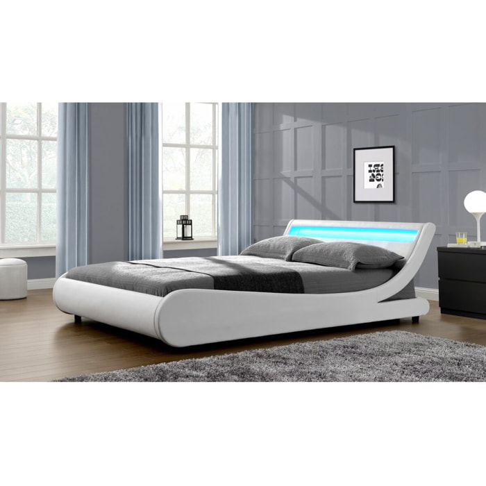 Lit LED "Natacha" - 160 x 200 cm - Blanc
