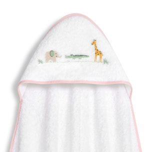 Capa Baño 1X1 Mod Savanna Bordado+ Gorro Bco/Rosa