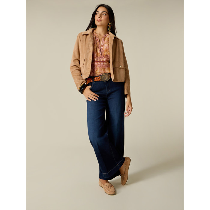 Oltre - Jeans wide leg a lavaggio scuro - Blu