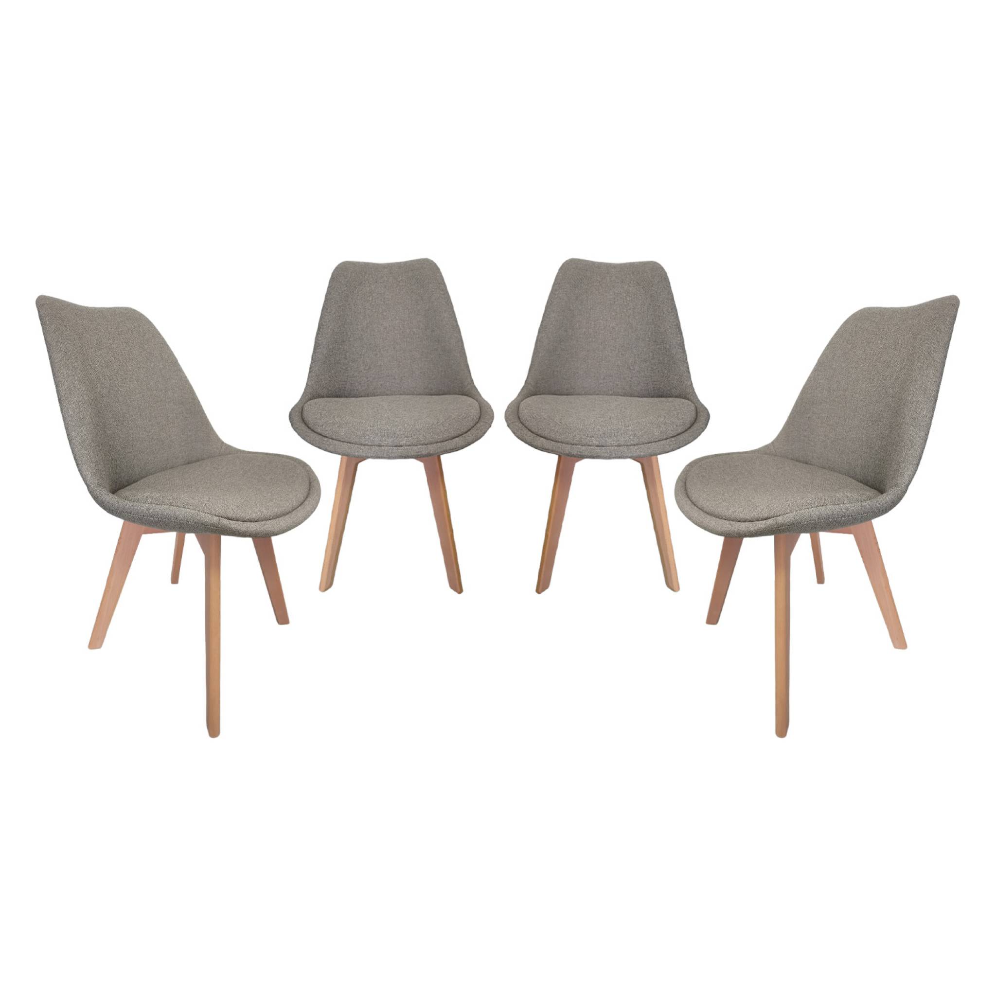 Lot de 4 chaises scandinaves revêtement tissu gris clair. pieds bois de hêtre - Nils