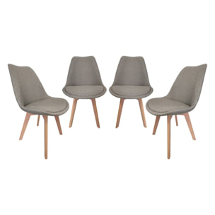 Lot de 4 chaises scandinaves revêtement tissu gris clair. pieds bois de hêtre - Nils