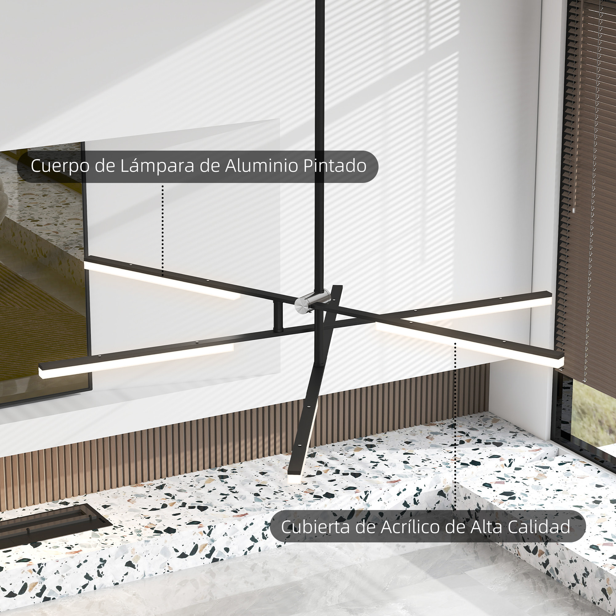 Lámpara Colgante Moderna, Lámpara de Techo LED con Ángulo de Luz Ajustable, Pantalla de Acrílico, Iluminación para Dormitorio, Comedor, Cocina, Salón, Restaurante, Negro