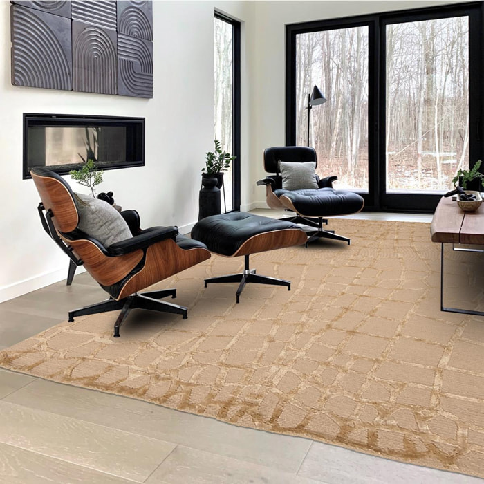 Tapis salon et chambre fait main en laine motif géométrique MODU