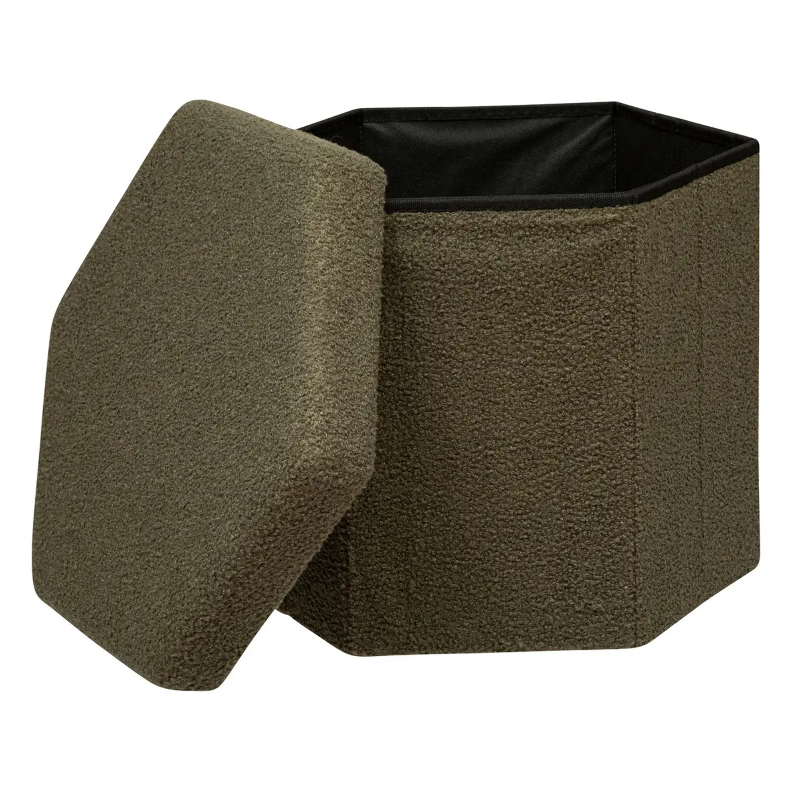 Pouf pliant "Jaiko" en bouclette 40x38cm vert kaki