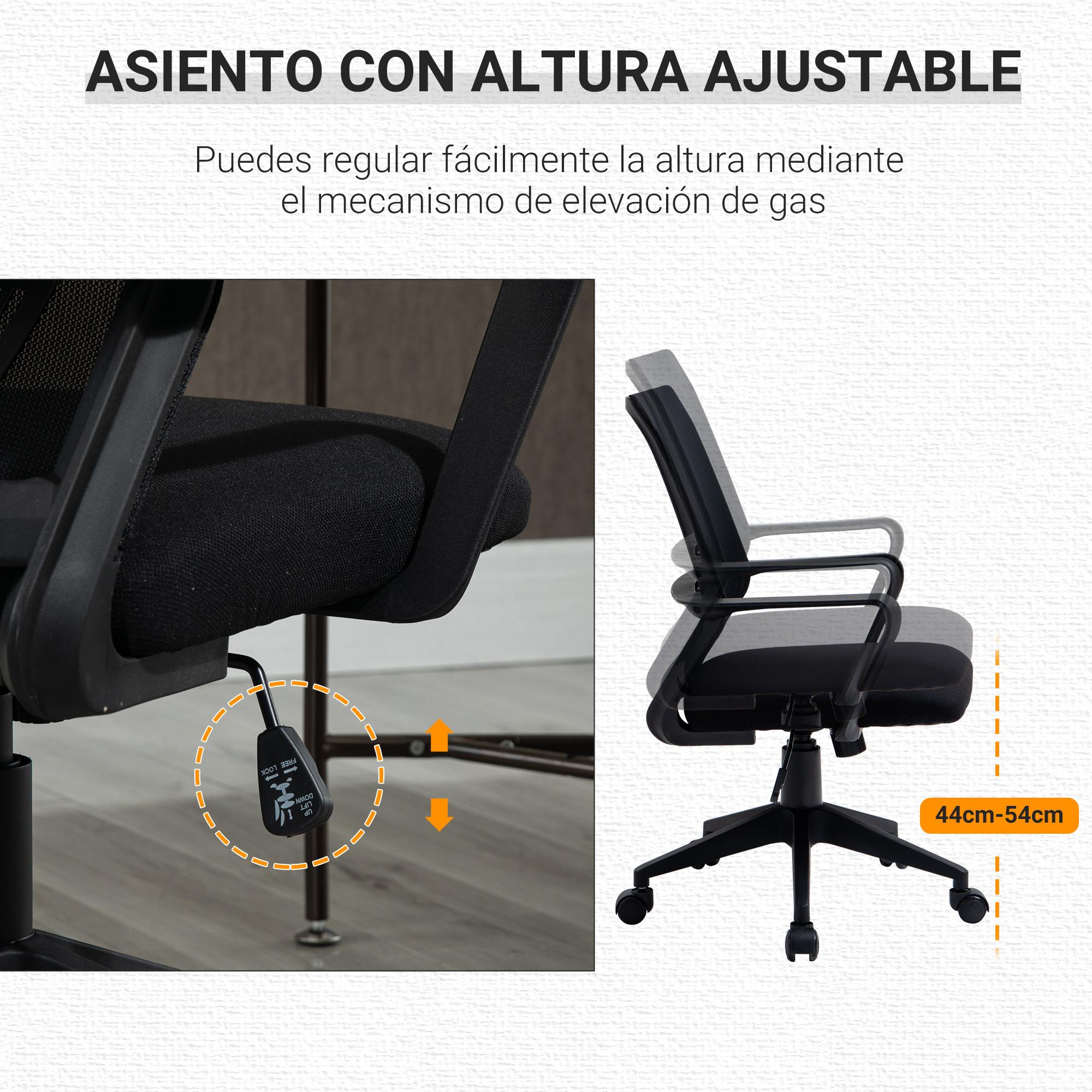 Vinsetto Silla de Oficina Ergonómica Silla de Escritorio Giratoria Ajustable en Altura con Reposabrazos y Soporte Lumbar Tejido Transpirable 61x58,5x89-99 cm Negro