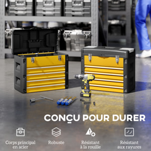 Boîte à outils 4 tiroirs plateau amovible 2 boites visserie acier PP noir jaune