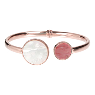 Bracciale Rigido Placcato Oro Rosa 18kt con Madreperla Bianca e Quarzite Rossa