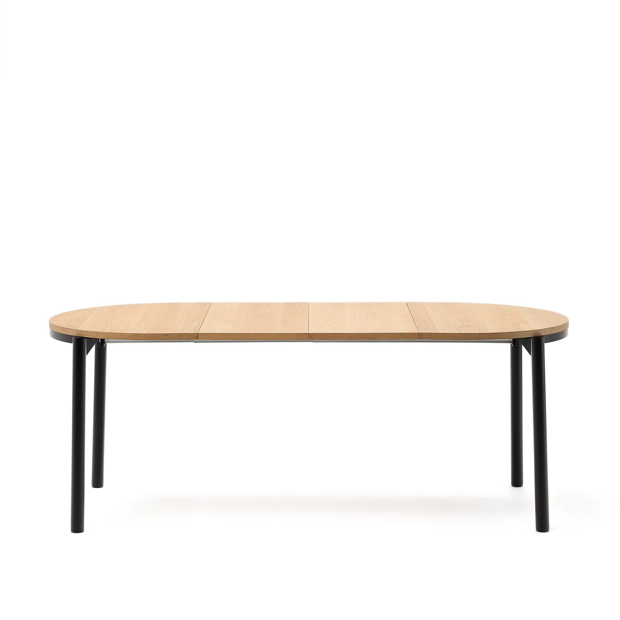 Mesa extensible Montuiri chapa de roble y patas de acero acabado negro Ø120(160) x 90 cm