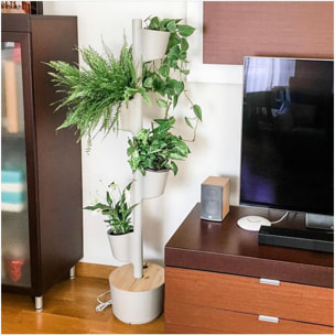 Jardinera vertical con plantas de interior; gris de 4 macetas con riego automático