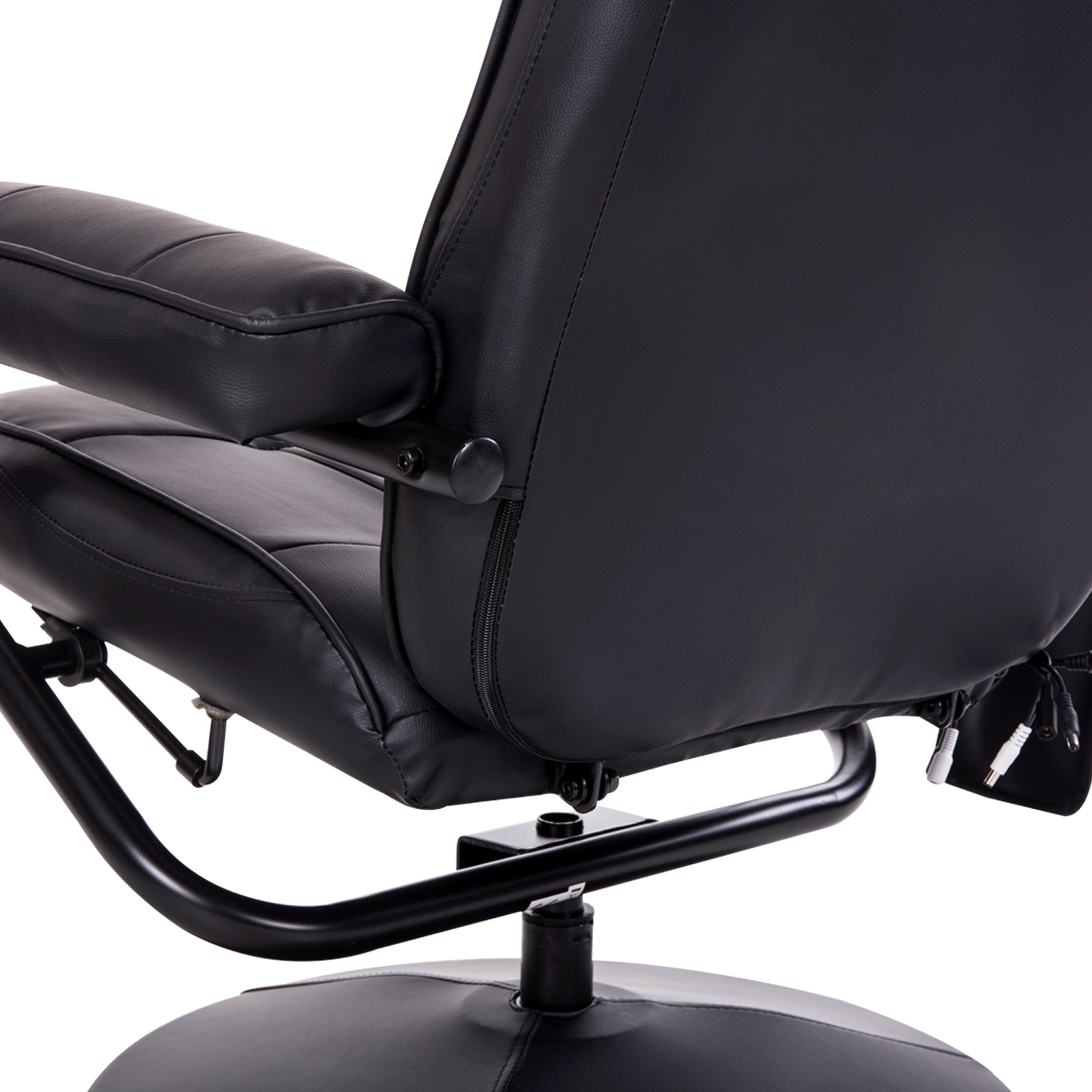 Fauteuil de massage et relaxation électrique pivotant inclinable avec repose-pied revêtement synthétique noir