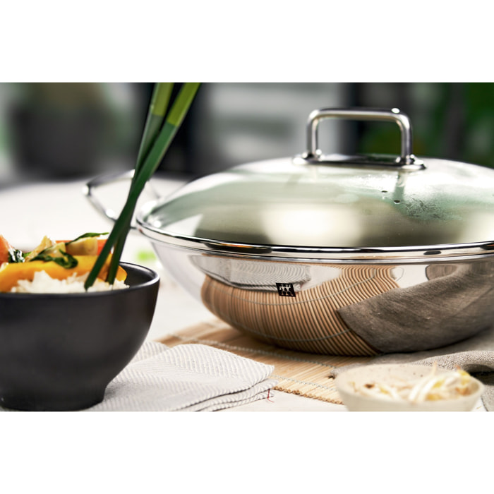Wok Ø 32 cm ZWILLING Plus, Couvercle en Verre, Acier Inoxydable, , Grille Amovible Inclus