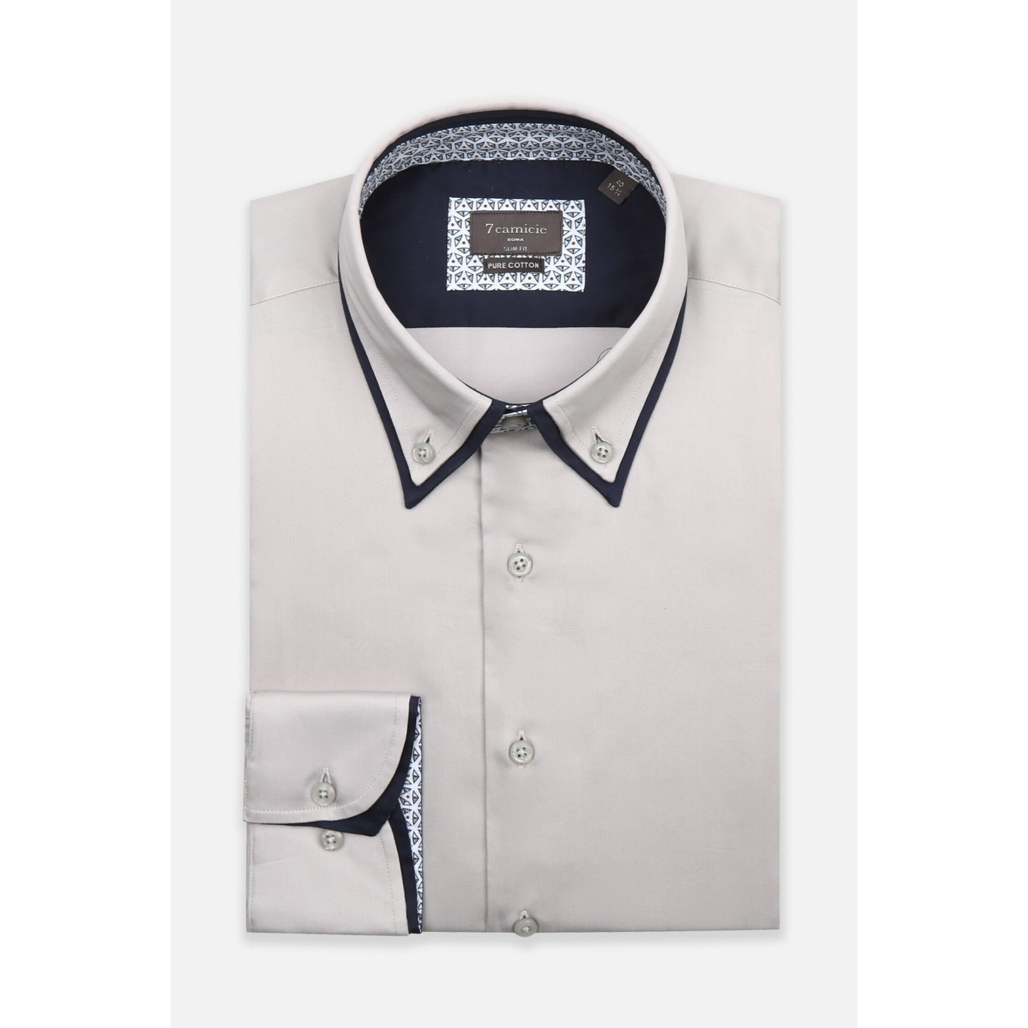 Camicia Uomo Botton Down Slim Satin Unito Grigio