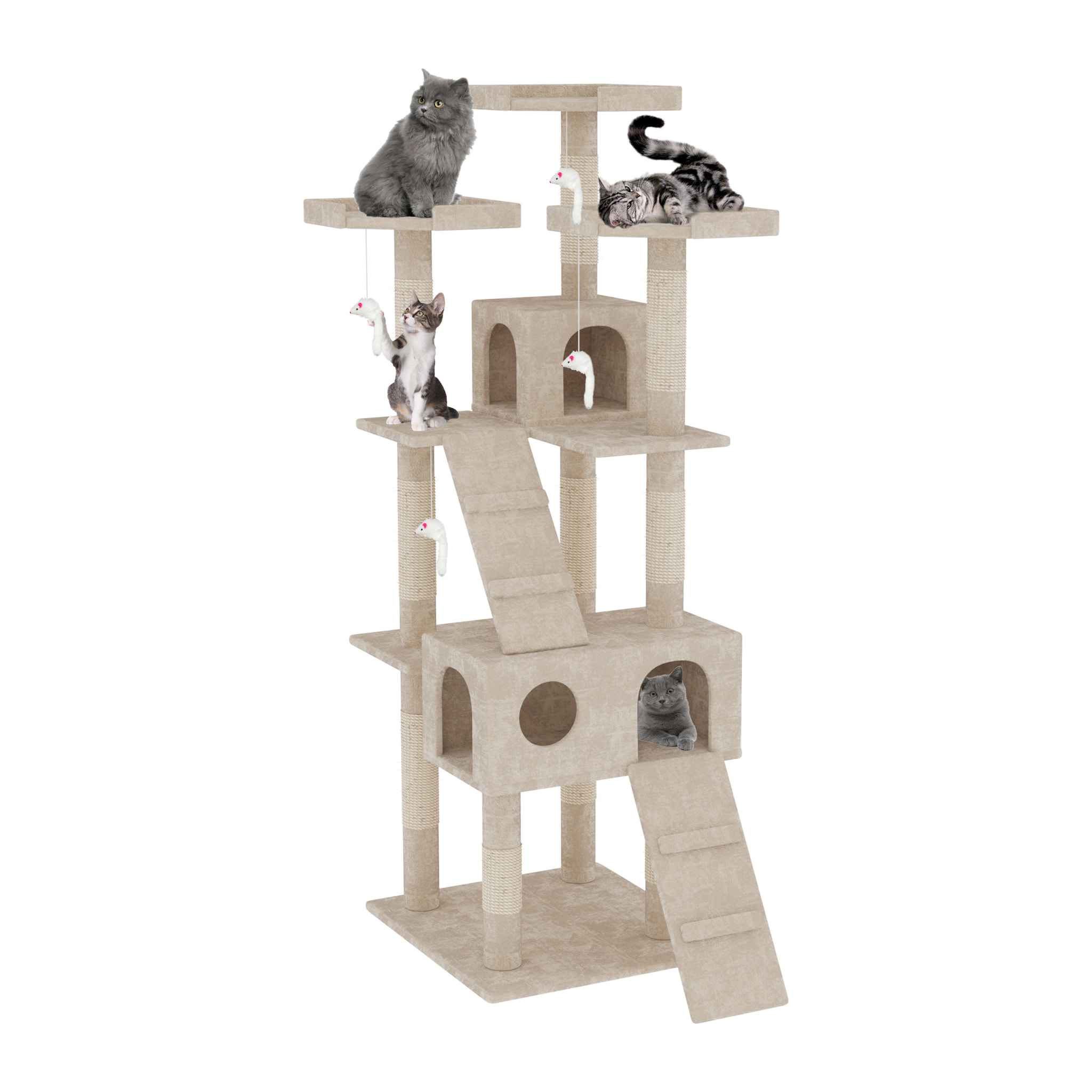 Albero per Gatto con Graffiatoio Cuccia Giocattolo Gatti Parco Giochi Tiragraffi in Sisal Naturale 170 x 49 x 49 cm
