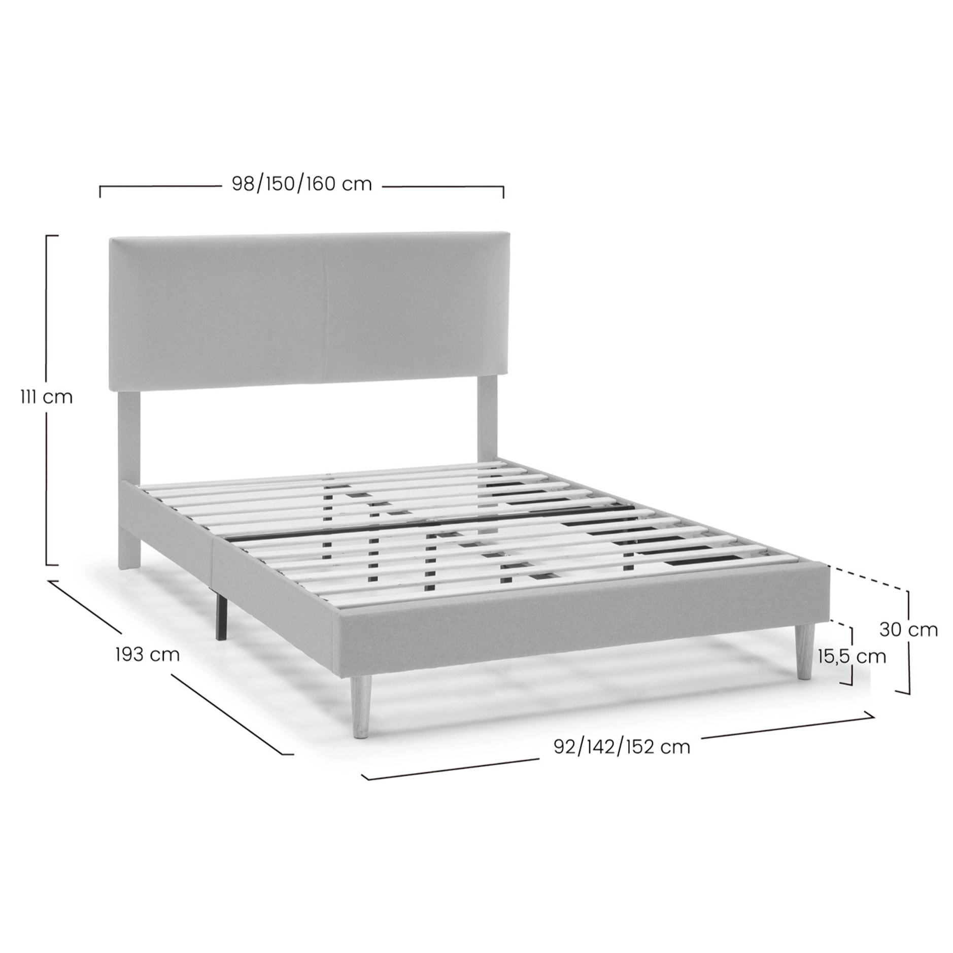 Estructura de cama tapizada Lauren de 30 cm Beige