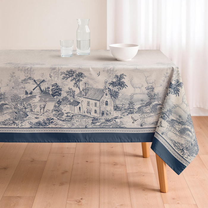 Nappe imprimée anti-taches BLEU JUTE