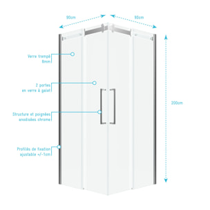 Porte de douche carree - ROLLING CHROMED SQUARE 90X90