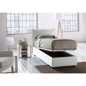 Letto singolo Zusanne, Letto contenitore con rivestimento in tessuto, 100% Made in Italy, Apertura frontale, adatto per materasso Cm 90x190, Bianco