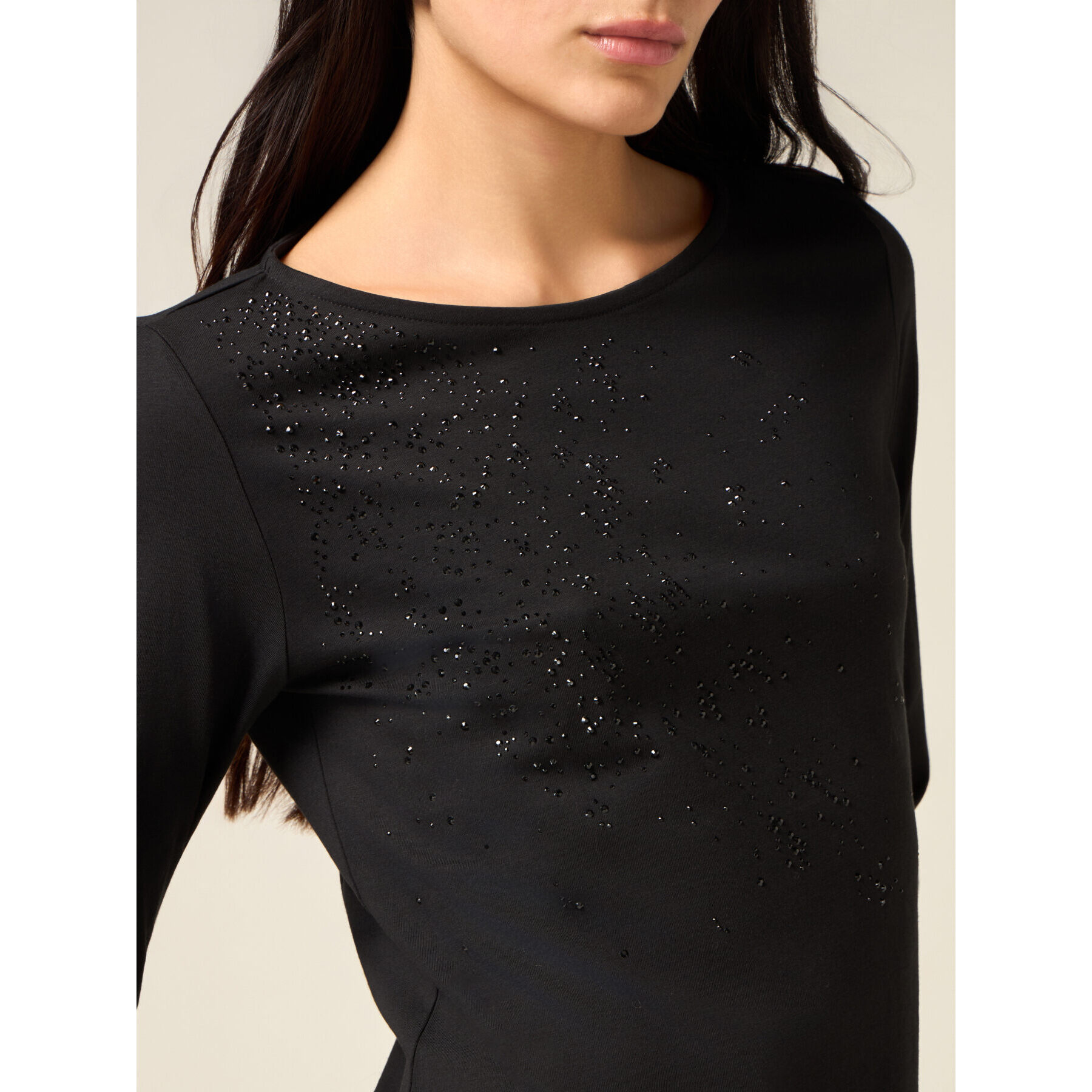 Oltre - T-shirt in cotone con applicazioni - Nero