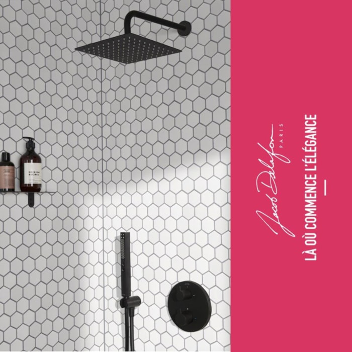 Colonne de douche encastrée thermostatique Metro carré noir mat
