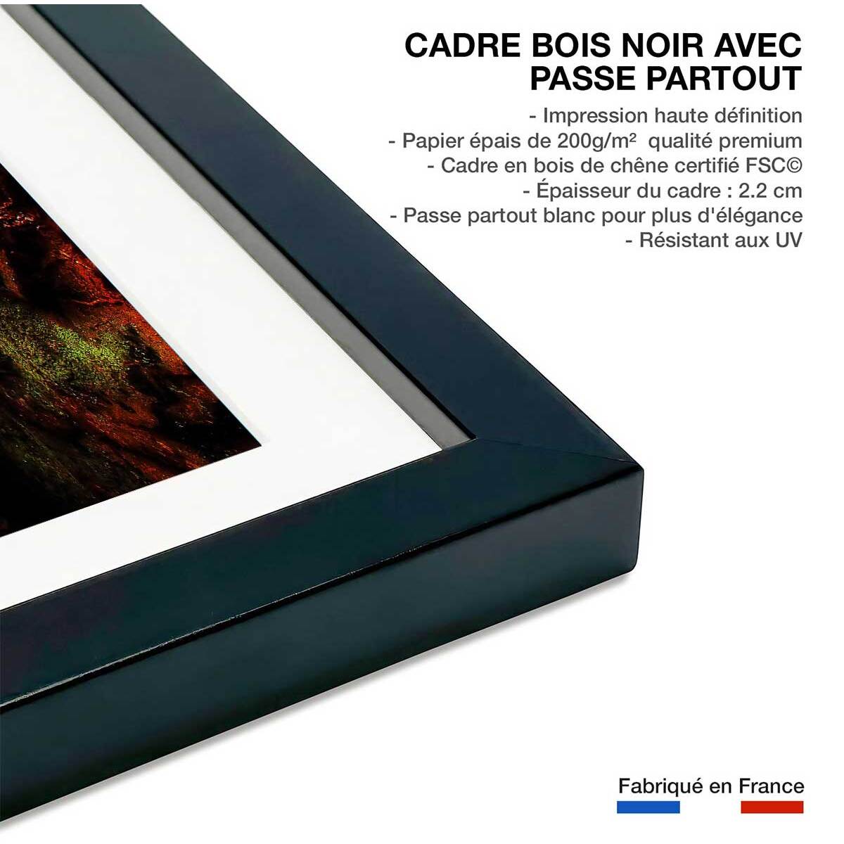 Affiche nature chute d'eau Affiche + cadre en bois - Noir