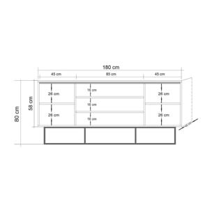 Credenza Dgramign, Buffet da soggiorno, Madia da salotto, Dispensa da cucina, 180x45h80 cm, Quercia e Nero