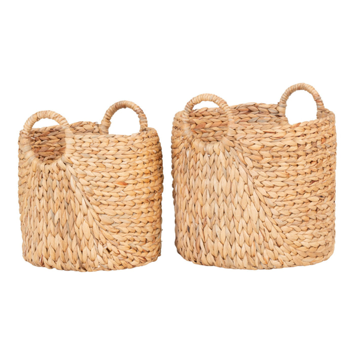 Set di 2 cesti Passo rotondi in giacinto d'acqua naturale con manici - 30 e 35 cm