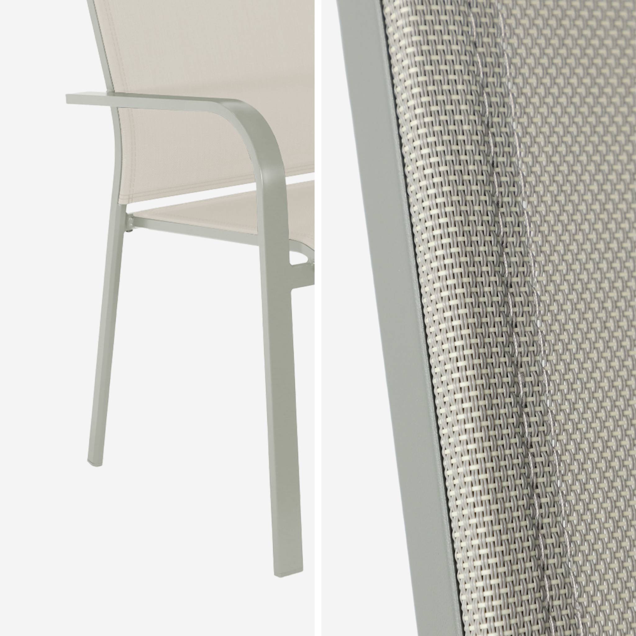 Lot de 2 fauteuils de jardin BUFFALO empilables aluminium et textilene kaki. 64.5 x 45.5 x 89.5 cm