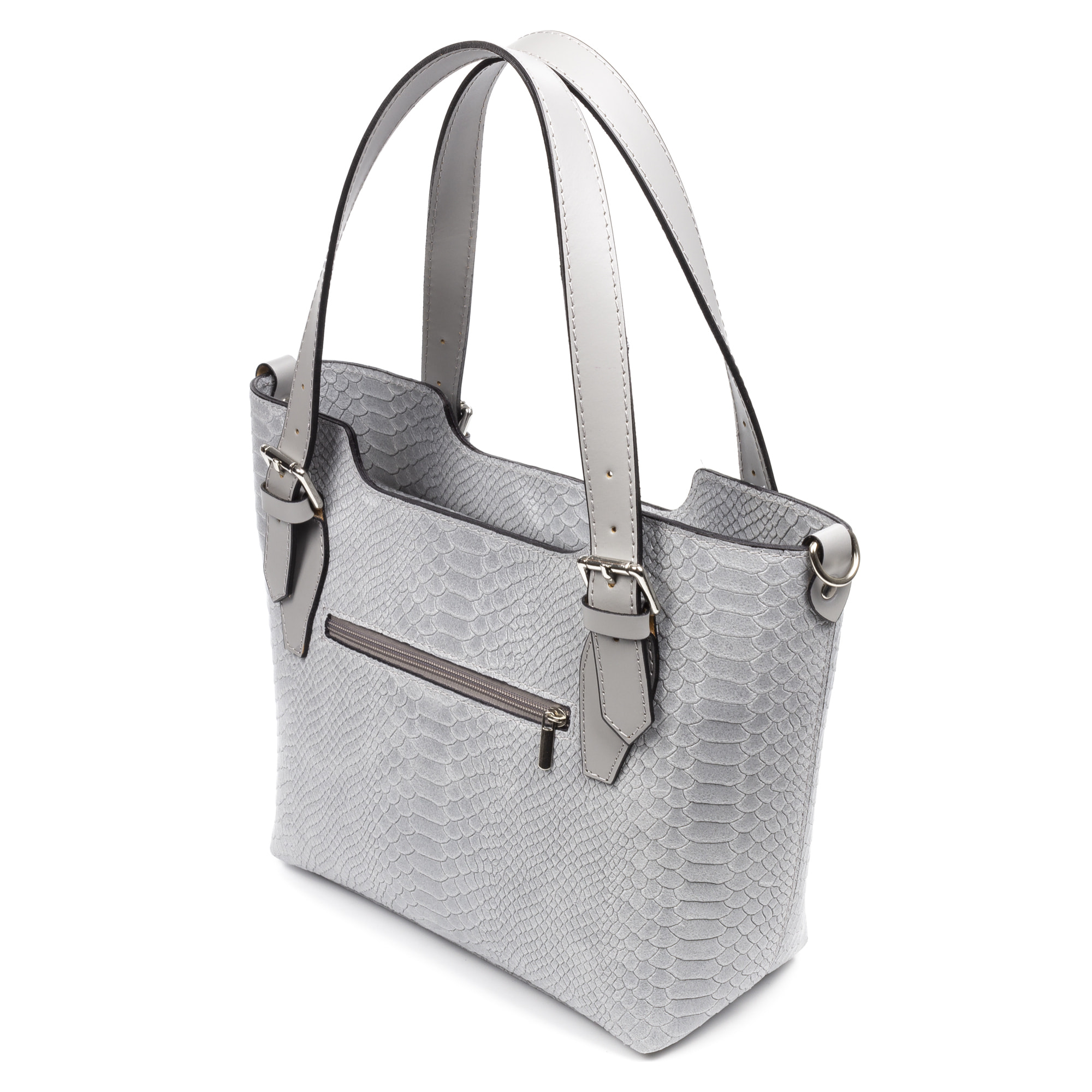 FIRENZE ARTEGIANI Borsa Tote da Donna Arezzo. Vera Pelle Scamosciata Incisione Serpente Made in Italy 37x14x27 Cm. Colore: blu grigio