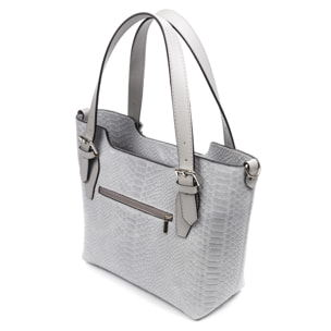 FIRENZE ARTEGIANI Borsa Tote da Donna Arezzo. Vera Pelle Scamosciata Incisione Serpente Made in Italy 37x14x27 Cm. Colore: blu grigio