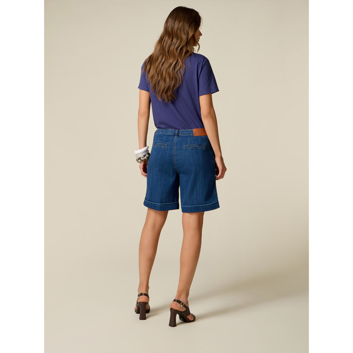 Oltre - Shorts de denim mezcla viscosa - Azul