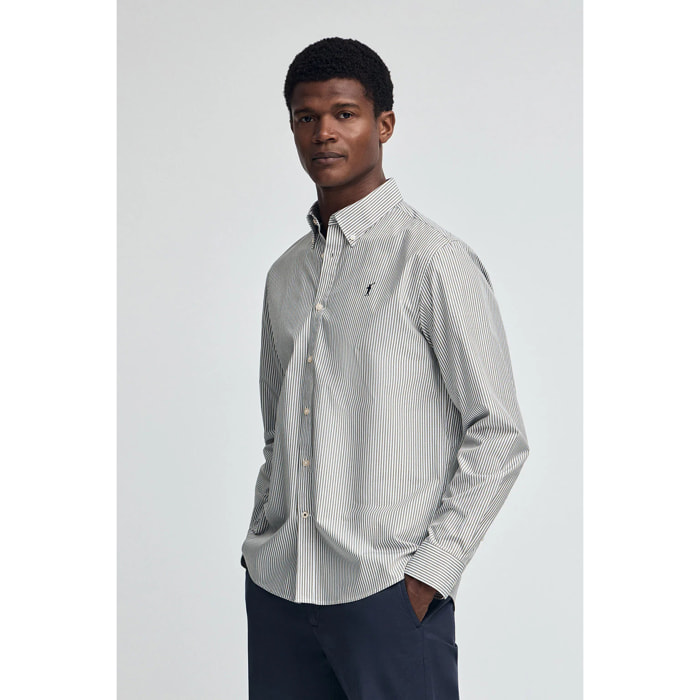 Camisa verde militar de rayas y corte regular con logo Rigby Go