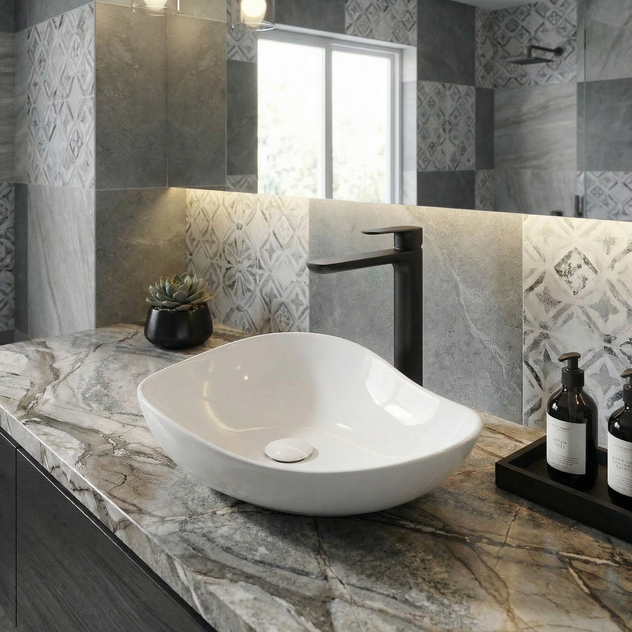 Set PixL 51 x 38 x 19 cm vasque à poser blanc brillant + mitigeur XL + bonde (CEPX50538SAT285C)