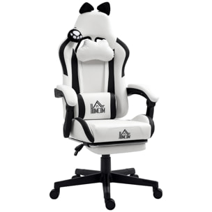 Chaise gaming design oreilles et patte de chat - inclinable, repose-pieds rétractable - blanc noir