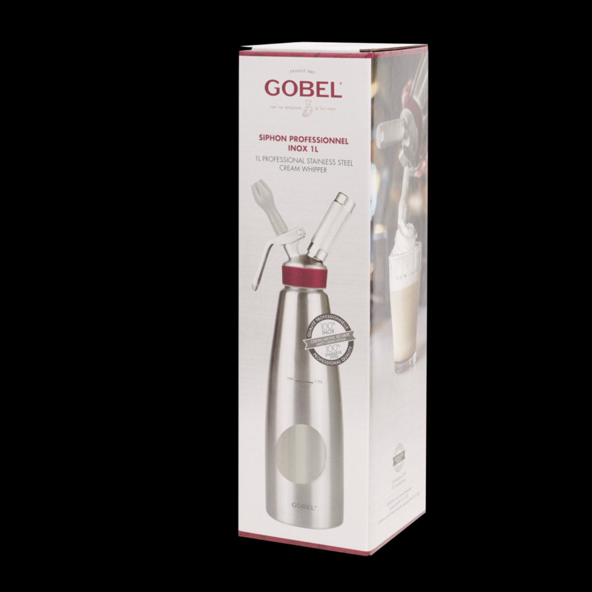 Siphon professionnel inox GOBEL - cuve inox - tête inox - 1L